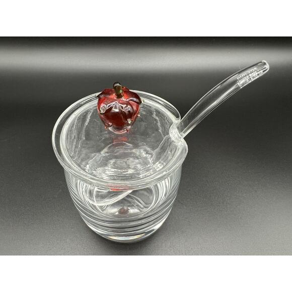 Vintage Clear Glass Jam Jelly Jar w Red Glass Strawberry Finial - Picture 2 of 11